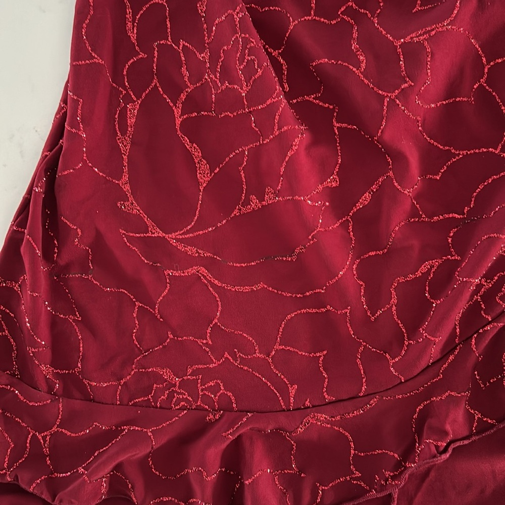 Mariposa Red Sparkly Halter Mini-Dress, V-neck. Size Small - Picture 5 of 13